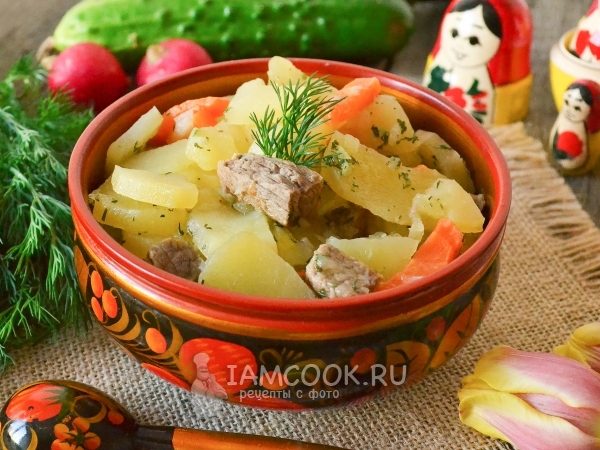 Тушёная картошка с мясом в казане, рецепт с фото