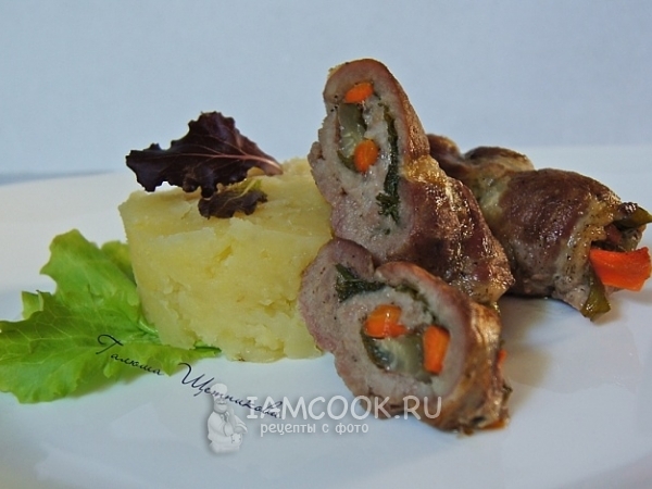 Свиные рулетики с начинкой, рецепт с фото