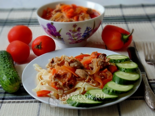 Куриные желудки в томатном соусе, рецепт с фото