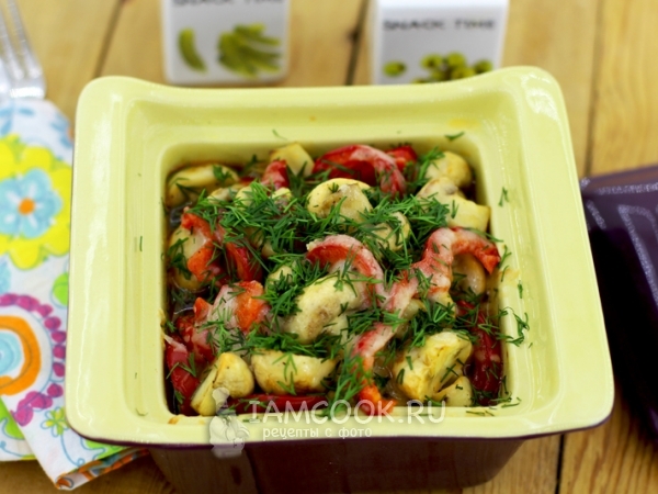 Шампиньоны с болгарским перцем и пармезаном, рецепт с фото