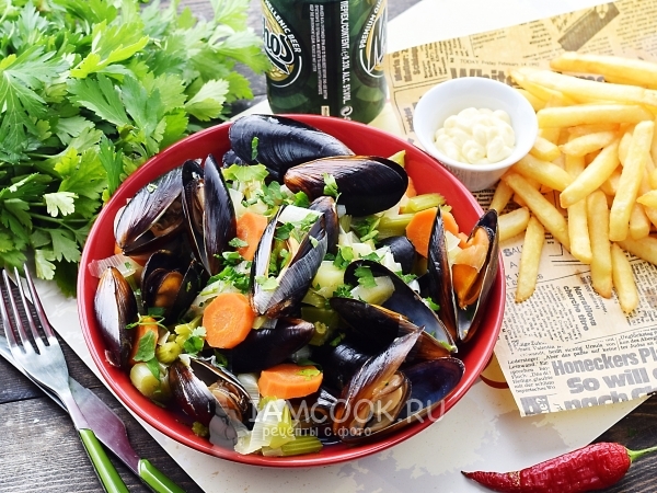 Мидии по-бельгийски, рецепт с фото