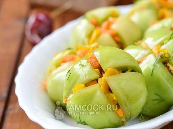 Квашеные зеленые помидоры в кастрюле, рецепт с фото