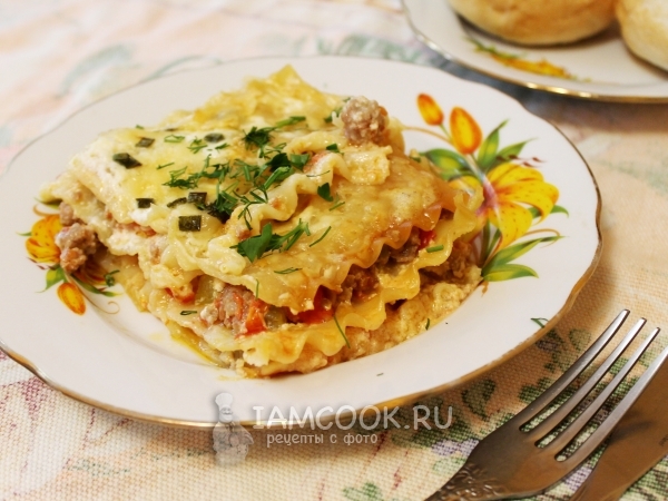 Лазанья с фаршем, помидорами и сыром, рецепт с фото