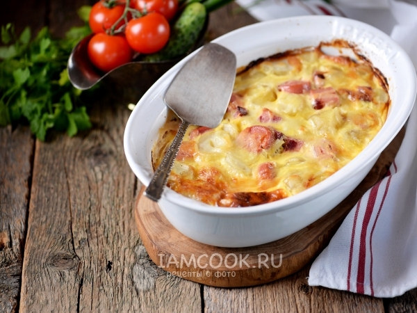 Картофельная запеканка с колбасой, рецепт с фото