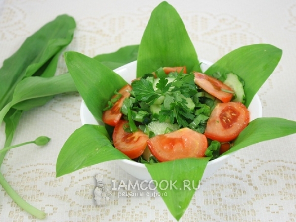 Салат из черемши с помидорами и огурцами, рецепт с фото