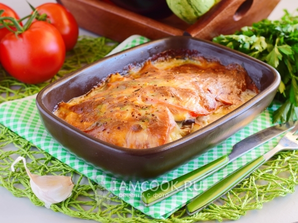 Курица с баклажанами и помидорами в духовке, рецепт с фото