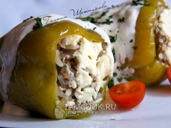 Перцы, фаршированные куриными сердечками и свининой, рецепт с фото