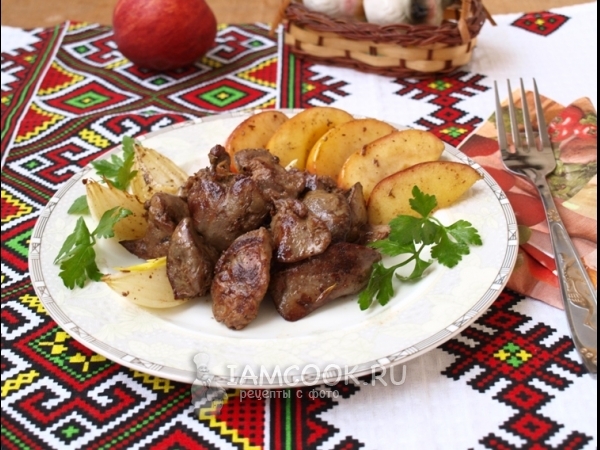 Куриная печень с яблоками, рецепт с фото