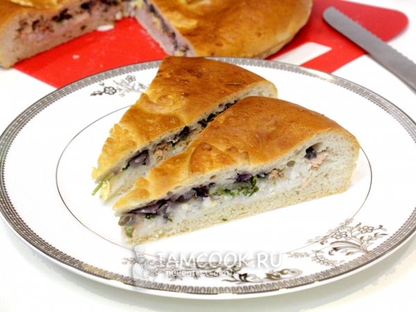 Пирог с рыбой и рисом, рецепт с фото