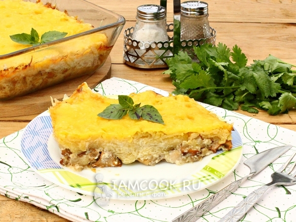 Курица с лисичками, запеченная «под шубой», рецепт с фото