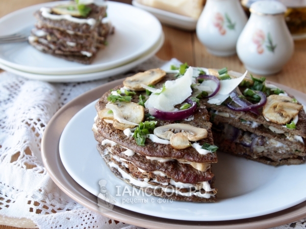 Печеночный торт с грибами, рецепт с фото