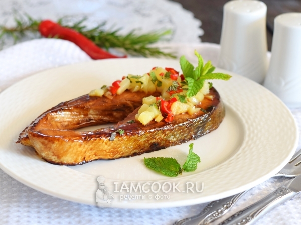 Cтейк из семги на сковороде , рецепт с фото