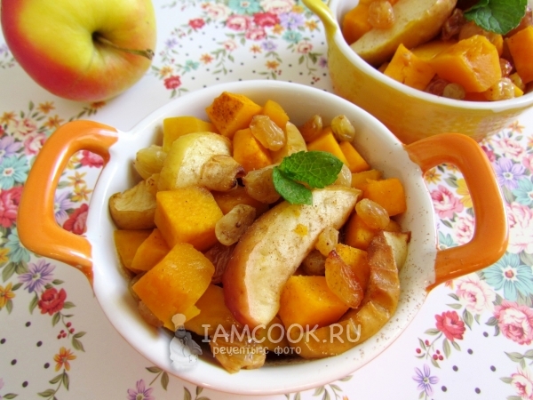 Тыква, запеченная с яблоками и изюмом, рецепт с фото