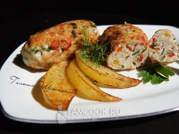 Котлеты с болгарским перцем , беконом и зеленью, рецепт с фото