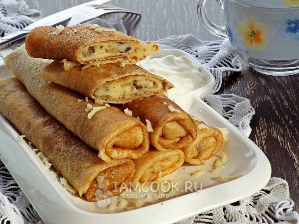Блины с грибами и сыром, рецепт с фото