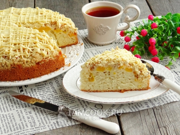 Пирог с персиками и белым шоколадом, рецепт с фото