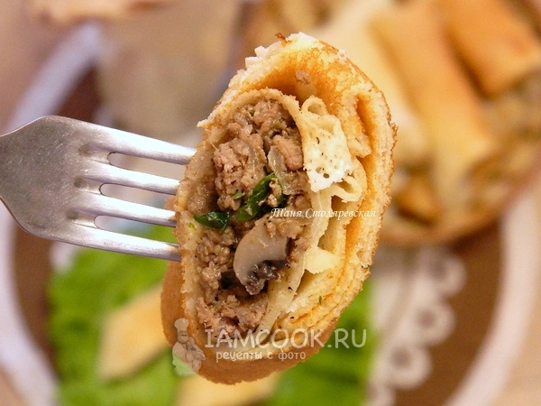 Блины с телятиной и грибами, рецепт с фото