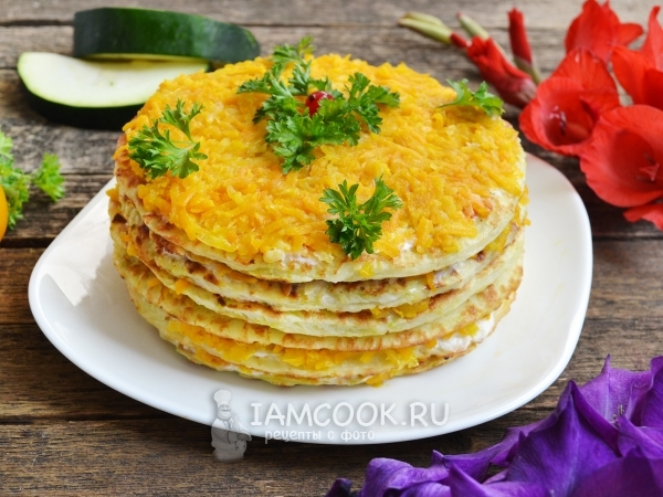 Кабачковый торт с морковью и луком, рецепт с фото