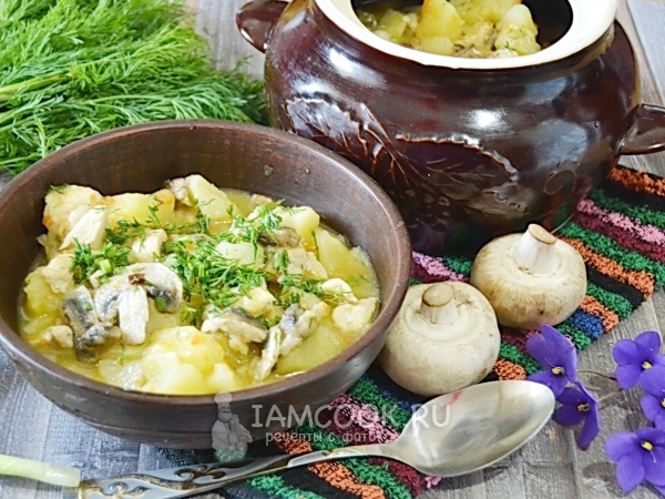 Картошка с курицей и грибами в мультиварке, рецепт с фото
