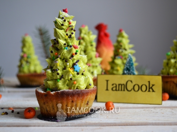 Капкейки новогодние «Ёлочки», рецепт с фото