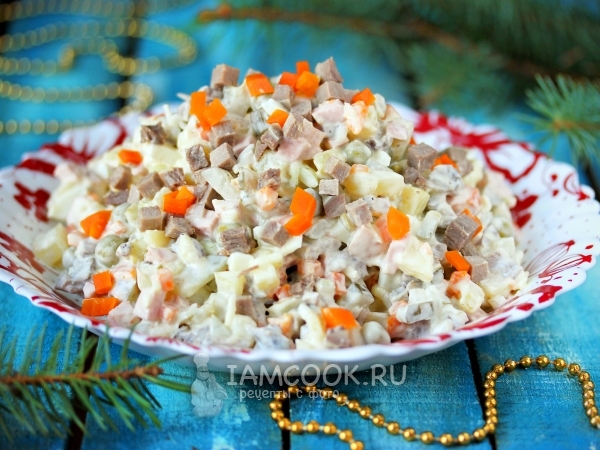 Салат «Оливье» со свиным языком, рецепт с фото