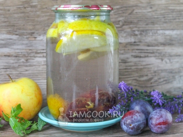 Компот из яблок и слив на зиму, рецепт с фото