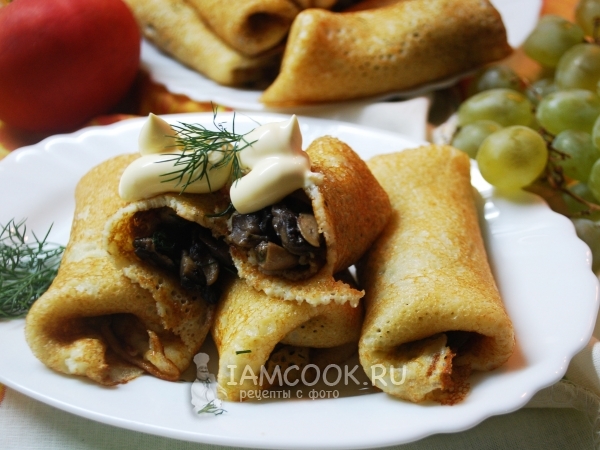 Блины, фаршированные грибами, рецепт с фото