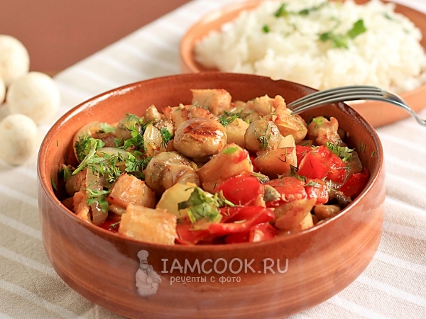 Куриное филе с перцем и грибами, рецепт с фото