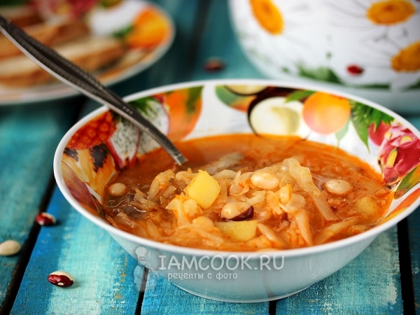 Щи с фасолью и желудками индейки, рецепт с фото