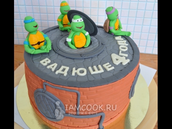 Торт «Черепашки ниндзя» из мастики, рецепт с фото