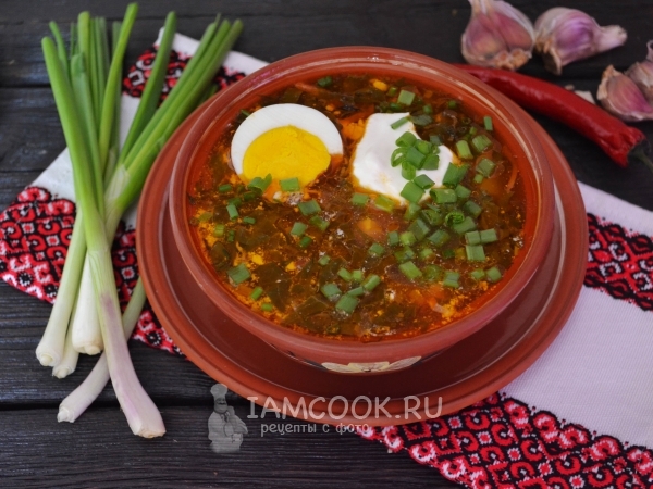 Зелёный борщ со щавелем и яйцом, рецепт с фото