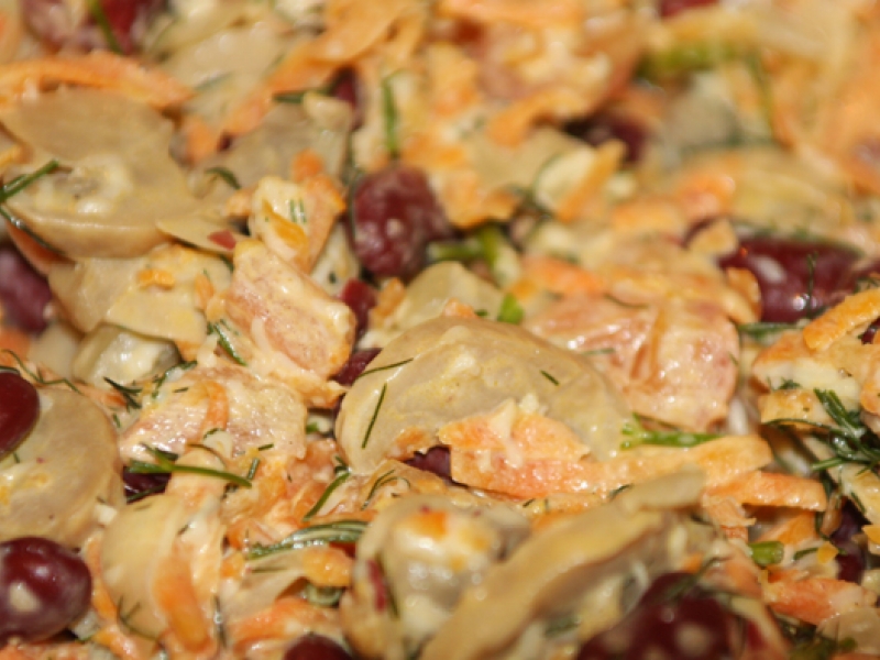 Салат с фасолью и грибами, рецепт с фото