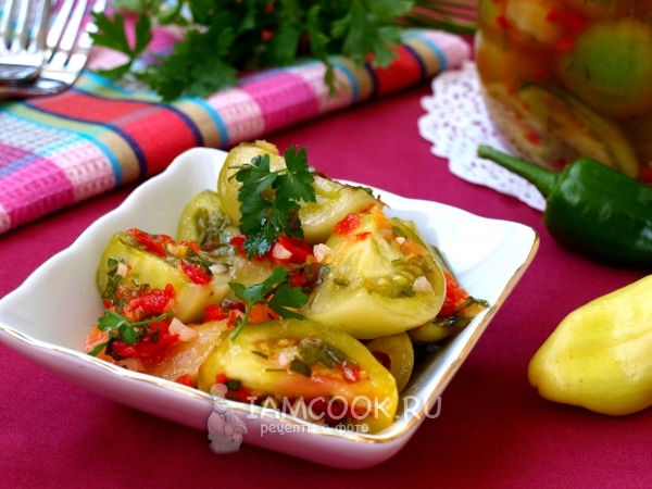 Острая закуска из зелёных помидоров, рецепт с фото