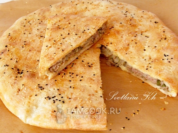 Мясной пирог на кефире, рецепт с фото