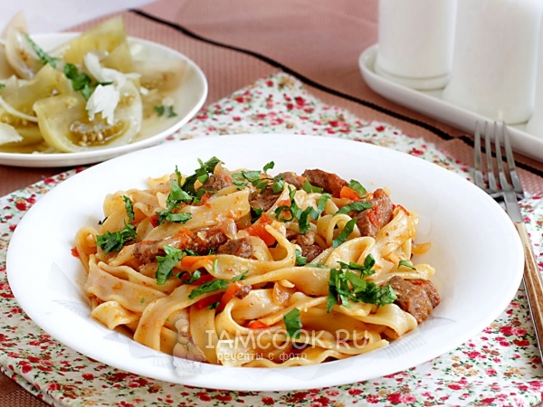 Макароны с мясом и овощами, рецепт с фото