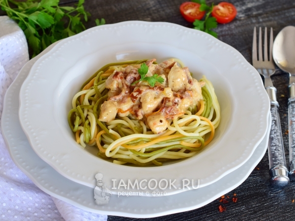 Спагетти с курицей в сливочном соусе, рецепт с фото