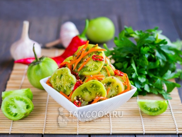 Зелёные помидоры по-корейски, рецепт с фото