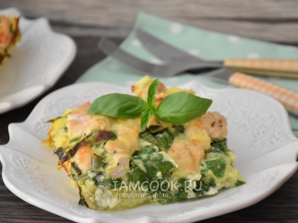 Пшенная запеканка с индейкой и шпинатом, рецепт с фото