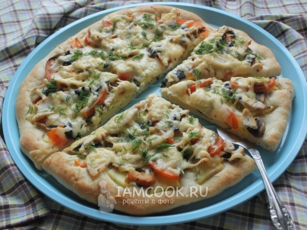 Пицца гавайская с курицей и ананасами, рецепт с фото